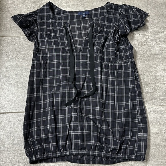 Gap XS Flutter Sleeve Black and White Checkered Blouse - Picture 3 of 12